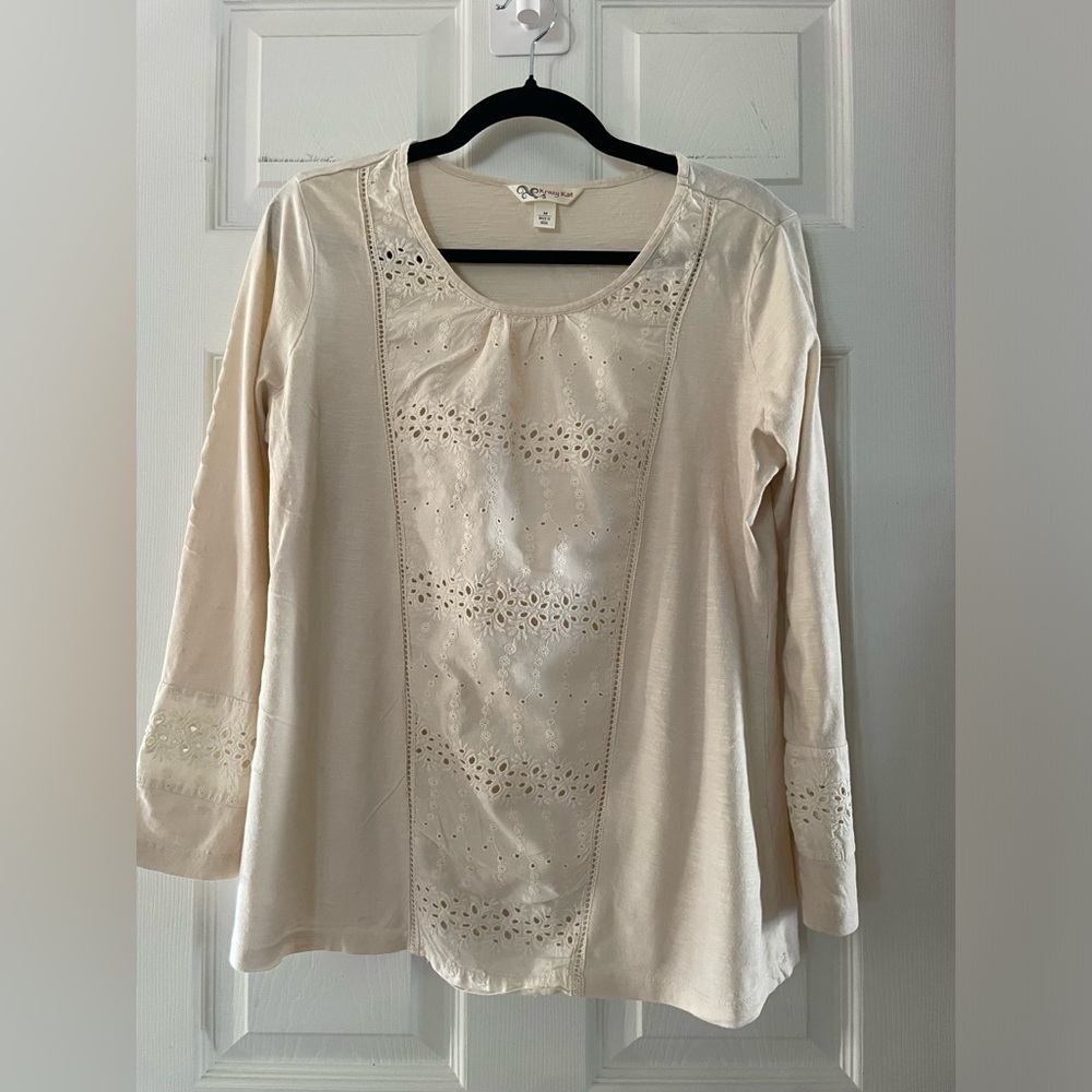 Krazy Kat Vintage Cream Eyelet Scoop Neck Long Sleeve Tunic
